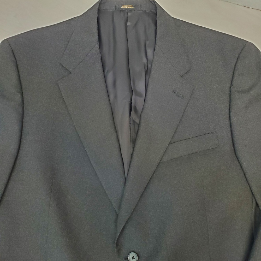 Hart Schaffner Marx Mens 44R Charcoal Grey Wool 2-Button Blazer USA Smart Casual
